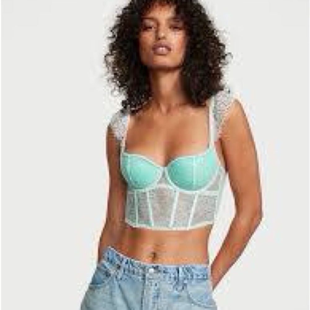 Victoria's Secret  Dream Angel Mint Lace Bustier Crop Top